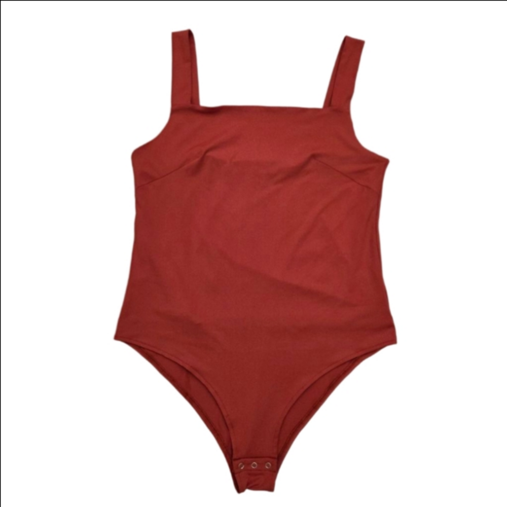 Women's REORIA Rust Square Neck Bodysuit Plus Size 2XL
